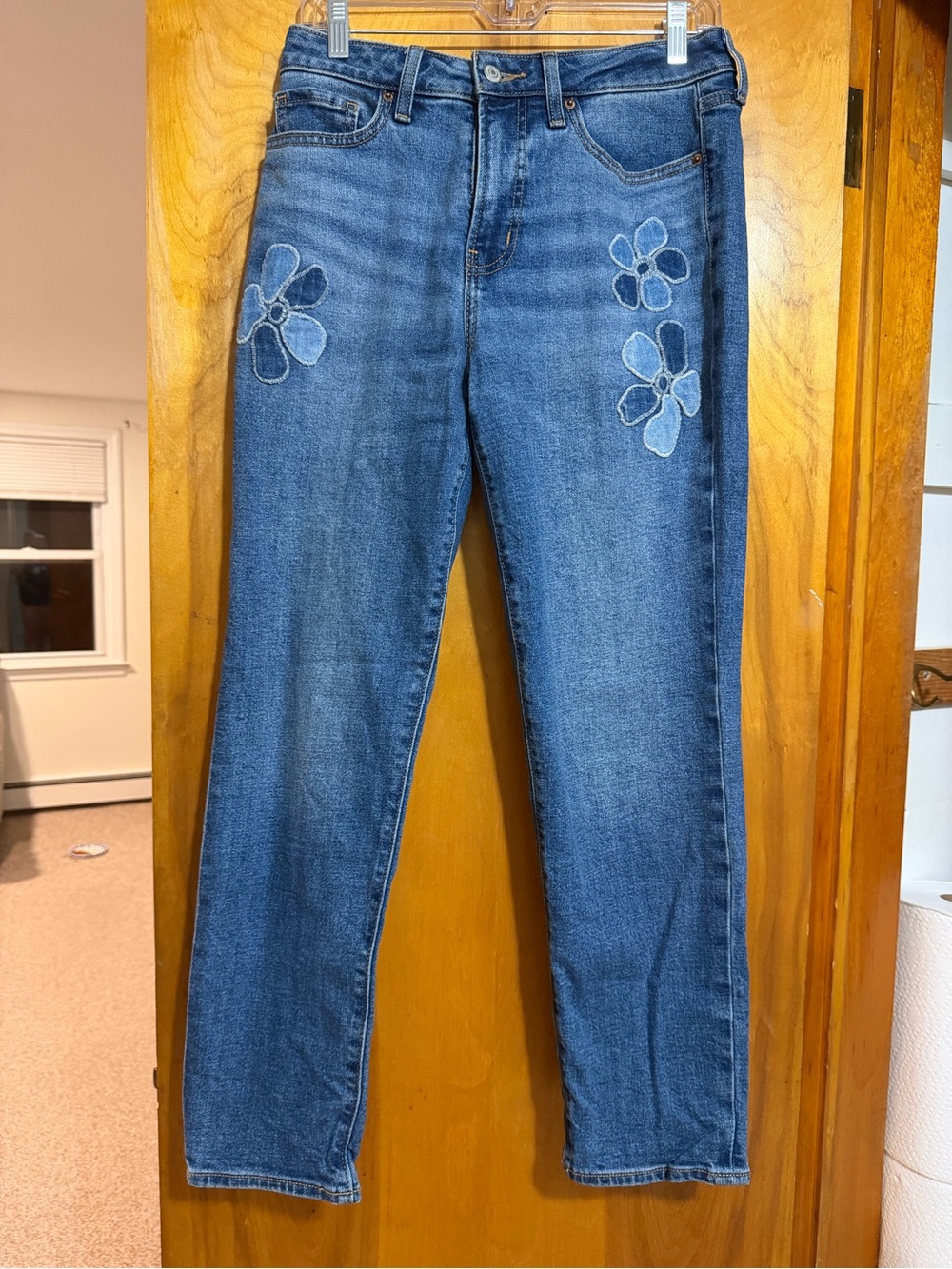 Old Navy Blue Straight-Leg Jeans with Floral Appliqué
